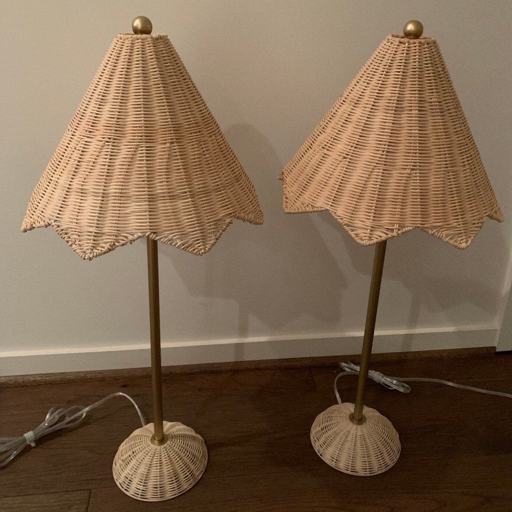 Lillian August Natural Woven Rattan Lamps - pair